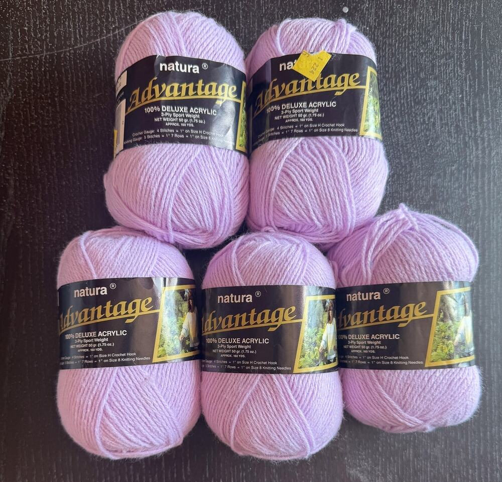 Lot of 5 Natura Advantage Yarn in #16 Lilac Acrylic Sport